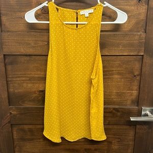 Mustard yellow and white polka dot tank, size medium